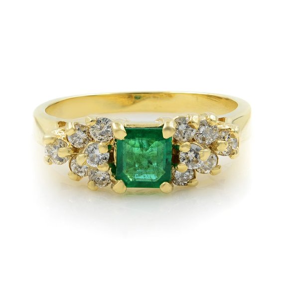 Rachel Koen Green Emerald 0.60ctw Diamond 0.36ctw Ring 14K Yellow Gold Size 5.25